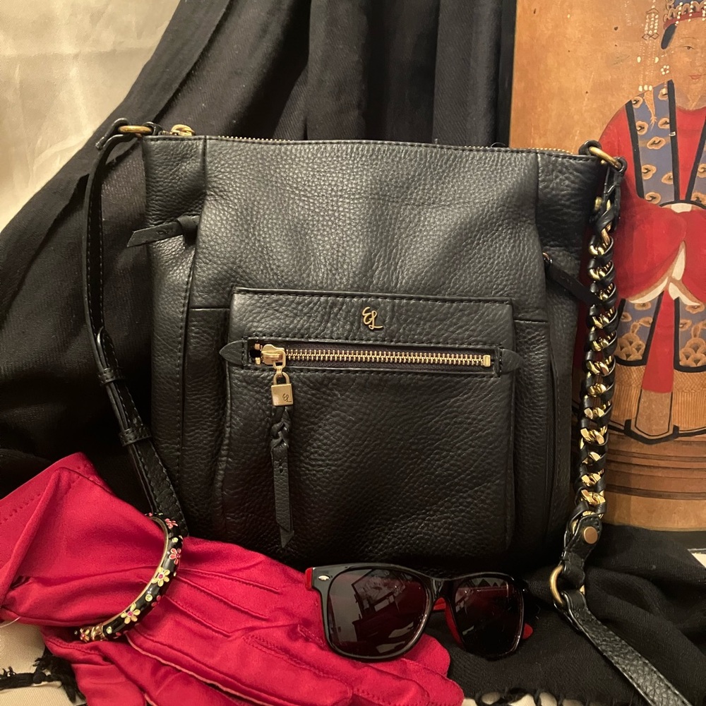 Elliott Lucca “Gwen” Black Leather Crossbody Messenger Bag.